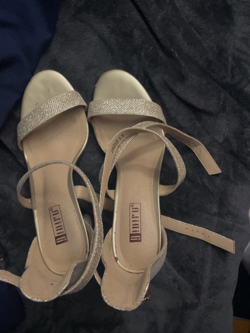 Women's Nude Glitter Ankle-Strap Sandals